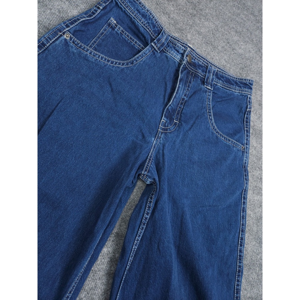 A.LAB Baggy Jeans Men 32 x 29 Blue Wide Leg Rave Y2K Embroider RAW HEM - Picture 3 of 12